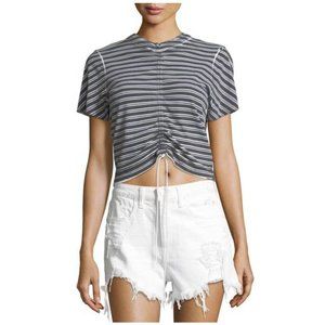 T by Alexander Wang Black Short-Sleeve Striped Gathered-Front Tee